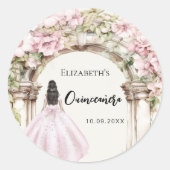 Pink florals garden marble arch dress Quinceanera ラウンドシール (正面)