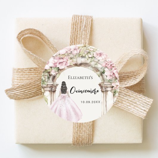 Pink florals garden marble arch dress Quinceanera ラウンドシール