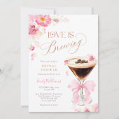 Pink Florals Love is Brewing Bridal Shower 招待状 (正面)