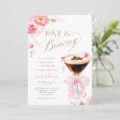 Pink Florals Love is Brewing Bridal Shower 招待状 (スタンド正面)