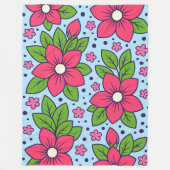 Pink Florals with Bold Petals and Green Leaves フリースブランケット (正面)