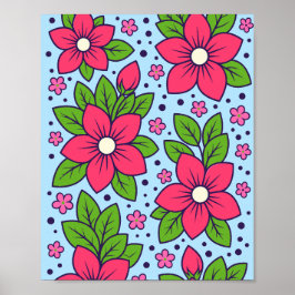Pink Florals with Bold Petals and Green Leaves ポスター