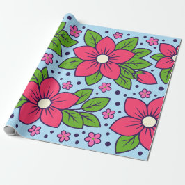 Pink Florals with Bold Petals and Green Leaves ラッピングペーパー
