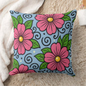 Pink Florals with Green Leaves and Curved Details クッション (ブランケット)