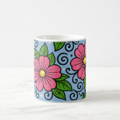 Pink Florals with Green Leaves and Curved Details コーヒーマグカップ (中央)