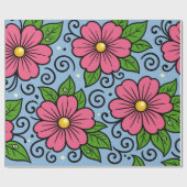 Pink Florals with Green Leaves and Curved Details ラッピングペーパー (フラット)