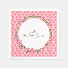 Pink flower and heart bridal shower Paper Napkin スタンダードカクテルナプキン