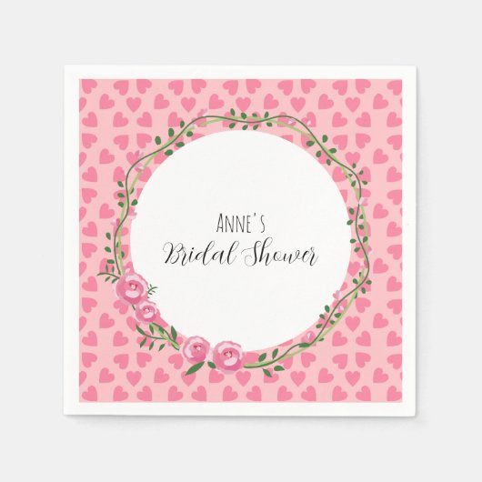 Pink flower and heart bridal shower Paper Napkin スタンダードカクテルナプキン (正面)