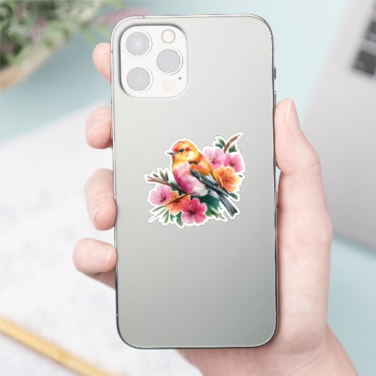 Pink Flower Bird シール (スマートフォン)