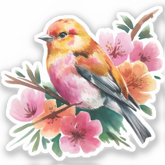 Pink Flower Bird シール (正面)