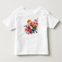 Pink Flower Bird トドラーTシャツ
