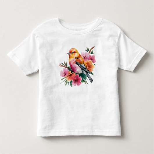 Pink Flower Bird トドラーTシャツ (正面)