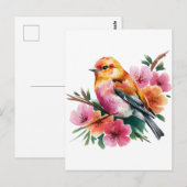 Pink Flower Bird ポストカード (正面/裏面)