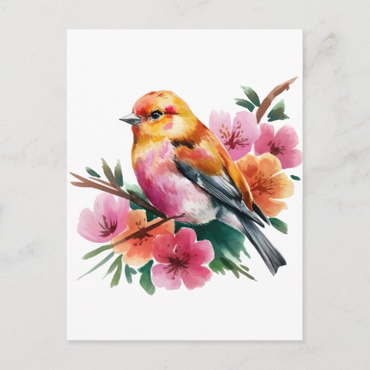 Pink Flower Bird ポストカード (正面)