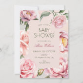 Pink flower bloom baby shower 招待状 (正面)