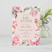 Pink flower bloom baby shower 招待状 (スタンド正面)