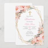 Pink flower bouquet Baptism in Spanish Invitation 招待状 (正面/裏面)