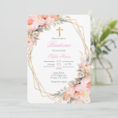 Pink flower bouquet Baptism in Spanish Invitation 招待状 (スタンド正面)