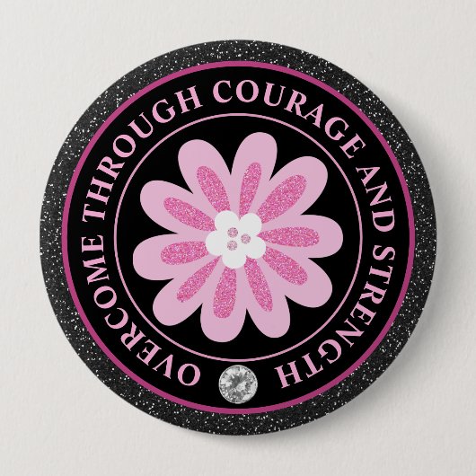 Pink Flower Breast Cancer Awareness Design 缶バッジ (正面)