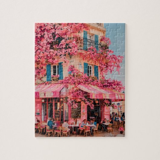 Pink Flower Café Puzzle–Blooming Paradise in Pink ジグソーパズル (縦)