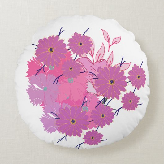 Pink Flower Couch Pillow ラウンドクッション (正面)