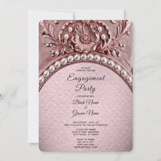 Pink Flower Engagement Invitation 招待状 (正面)