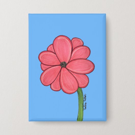 Pink Flower Full with Blue background 缶バッジ (正面)