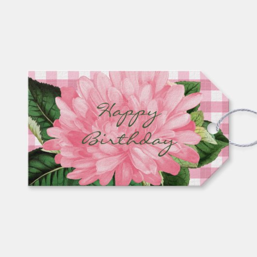 Pink Flower & Gingham Patten Gift Tag ギフトタグ (正面(横))