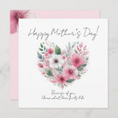 Pink Flower Heart Happy Mother’s Day 招待状 (正面/裏面)