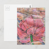 Pink Flower Map and Words Mixed Media Collage ポストカード (正面/裏面)