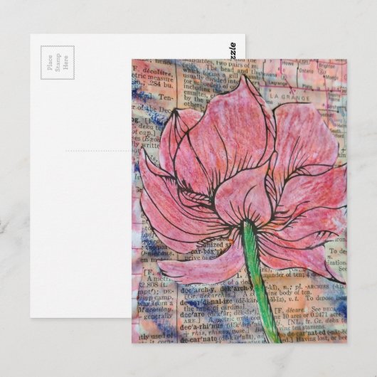 Pink Flower Mixed Media Collage ポストカード (正面/裏面)