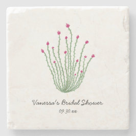 Pink Flower Ocotillo Cactus Bridal Shower ストーンコースター