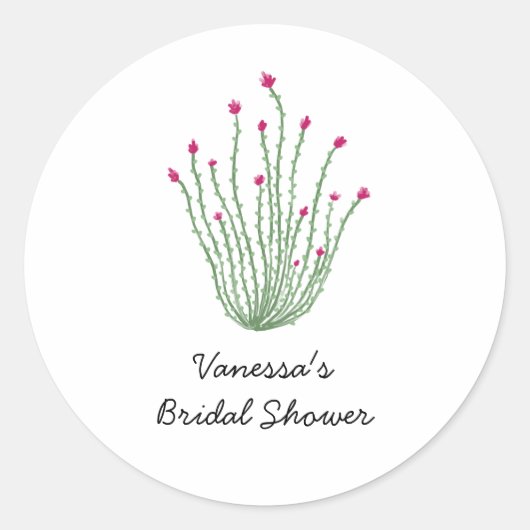 Pink Flower Ocotillo Cactus Bridal Shower ラウンドシール (正面)