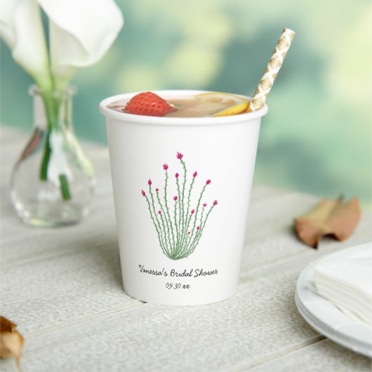Pink Flower Ocotillo Cactus Bridal Shower 紙コップ (インサイチュ)
