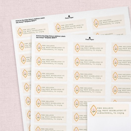 Pink Flower Orange Ogee Antique Serif Text ラベル