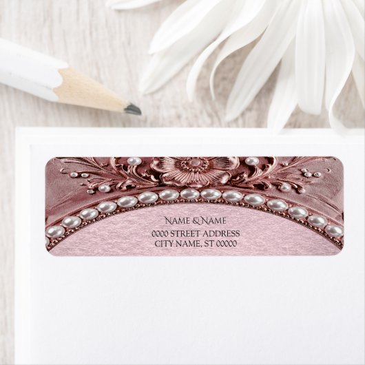 Pink Flower Return Address Label ラベル (インサイチュ)