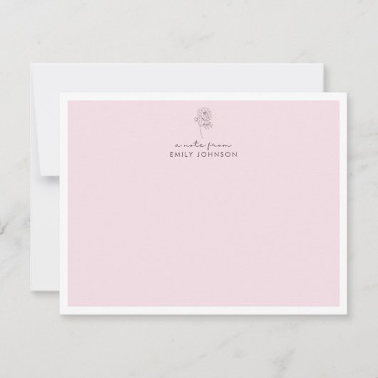 Pink flower & Stripes a Note From Flat Note Card 招待状 (正面)