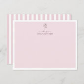 Pink flower & Stripes a Note From Flat Note Card 招待状 (正面/裏面)