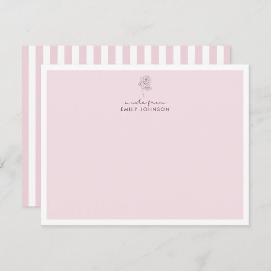 Pink flower & Stripes a Note From Flat Note Card 招待状 (正面/裏面)