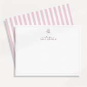 Pink flower & Stripes a Note From Flat Note Card 招待状