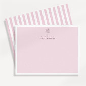 Pink flower & Stripes a Note From Flat Note Card 招待状