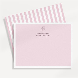 Pink flower & Stripes a Note From Flat Note Card 招待状