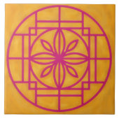 Pink Flower Symbol Decorative Tile on Gold タイル (正面)