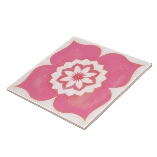 Pink Flower Symbol Decorative Tile Square タイル (側面)