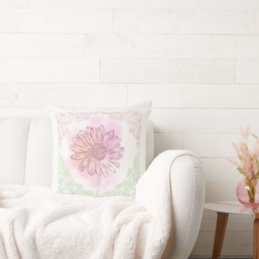 "Pink Flower Throw Pillow" クッション (ソファ)