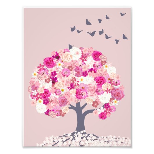Pink flower tree poster フォトプリント (正面)