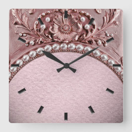 Pink Flower Wall Clock スクエア壁時計