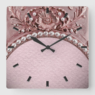 Pink Flower Wall Clock スクエア壁時計