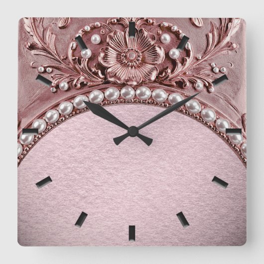 Pink Flower Wall Clock スクエア壁時計 (正面)
