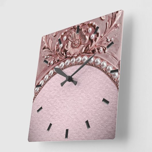 Pink Flower Wall Clock スクエア壁時計 (傾斜)